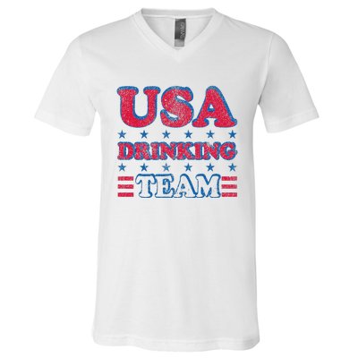 USA Drinking Team 4th Of July Independence Day Drunk Funny V-Neck T-Shirt