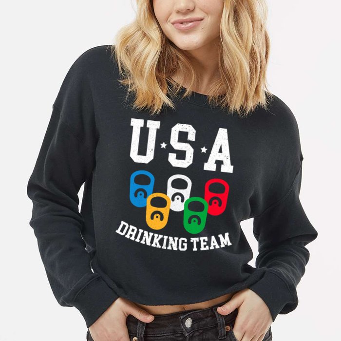 USA Drinking Team for a Team Drinking Beer Lovers Cropped Pullover Crew