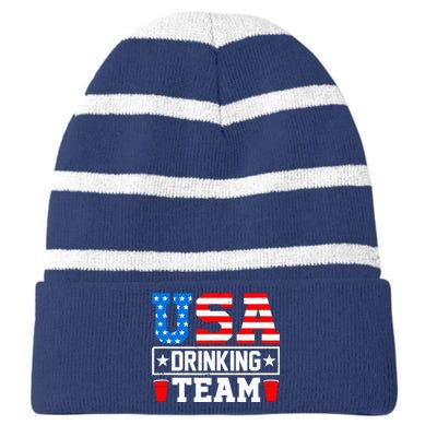 USA Drinking Team Funny Drinking Beer Lover Gift Striped Beanie with Solid Band