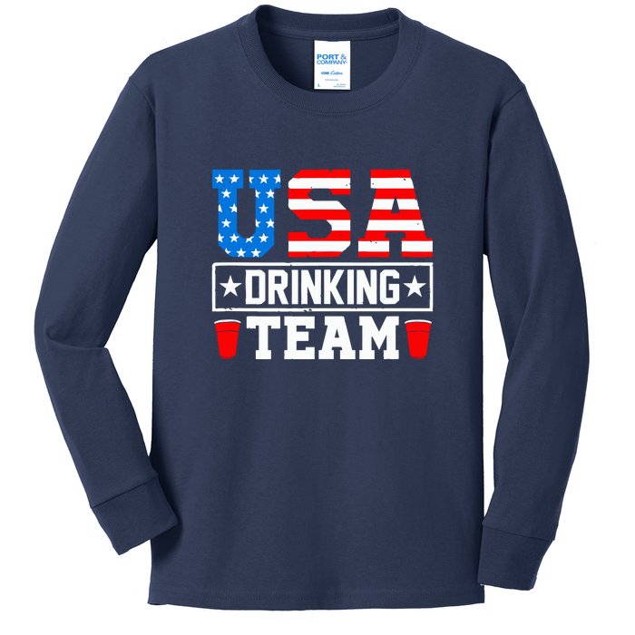 USA Drinking Team Funny Drinking Beer Lover Gift Kids Long Sleeve Shirt