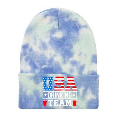 USA Drinking Team Funny Drinking Beer Lover Gift Tie Dye 12in Knit Beanie