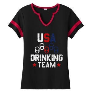 Usa Drinking Team Flag Ladies Halftime Notch Neck Tee