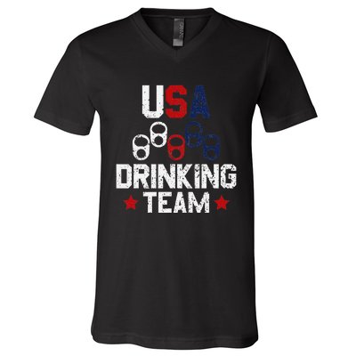 Usa Drinking Team Flag V-Neck T-Shirt