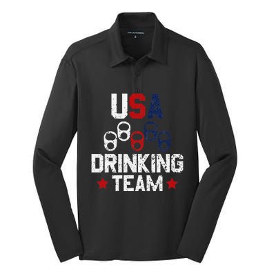 Usa Drinking Team Flag Silk Touch Performance Long Sleeve Polo