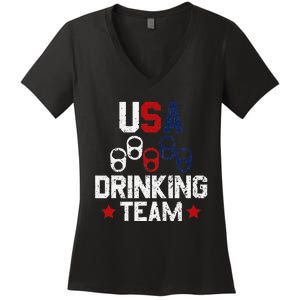 Usa Drinking Team Flag Women's V-Neck T-Shirt