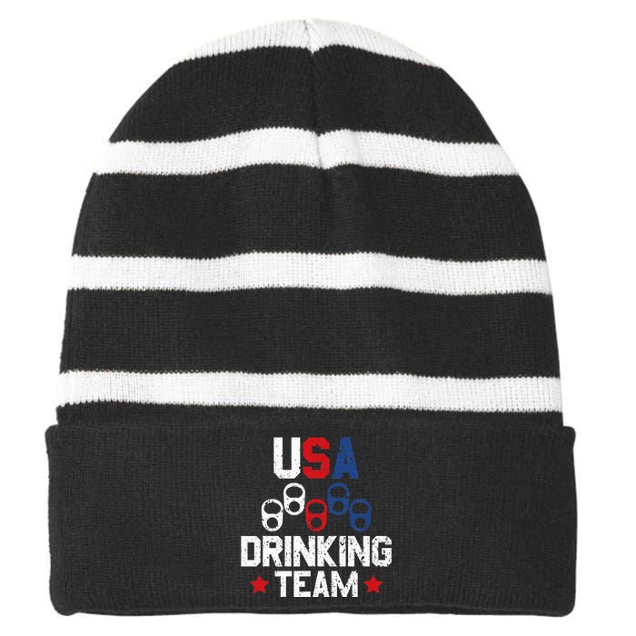 Usa Drinking Team Flag Striped Beanie with Solid Band