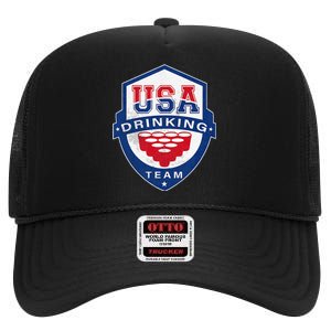 USA Drinking Team 4th of July Funny Independence Day Drunk High Crown Mesh Back Trucker Hat