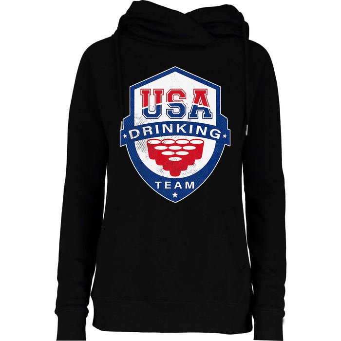 USA Drinking Team 4th of July Funny Independence Day Drunk Womens Funnel Neck Pullover Hood