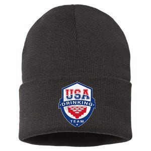 USA Drinking Team 4th of July Funny Independence Day Drunk Sustainable Knit Beanie