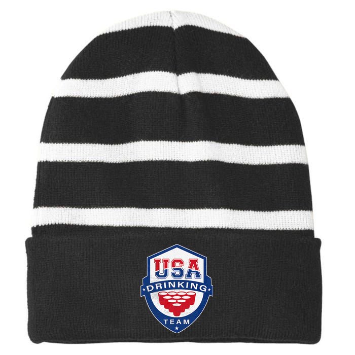 USA Drinking Team 4th of July Funny Independence Day Drunk Striped Beanie with Solid Band