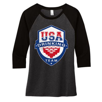 USA Drinking Team 4th of July Funny Independence Day Drunk Women's Tri-Blend 3/4-Sleeve Raglan Shirt