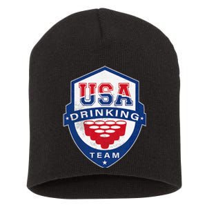 USA Drinking Team 4th of July Funny Independence Day Drunk Short Acrylic Beanie