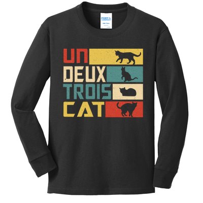 Un Deux Trois Cat Funny French Pun Funny Cat Kids Long Sleeve Shirt