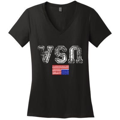 Upside Down Usa Flag In Distress Us Constitution Usa Pride Women's V-Neck T-Shirt