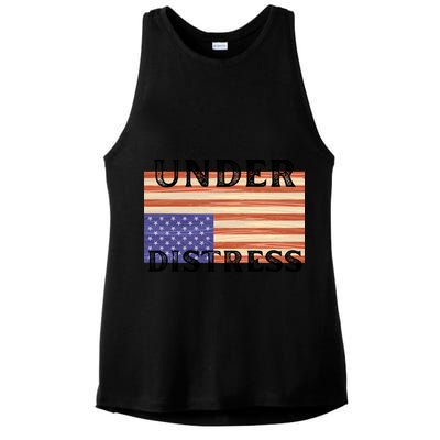 Under Distress Upside Down American Flag USA Ladies PosiCharge Tri-Blend Wicking Tank