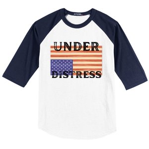 Under Distress Upside Down American Flag USA Baseball Sleeve Shirt