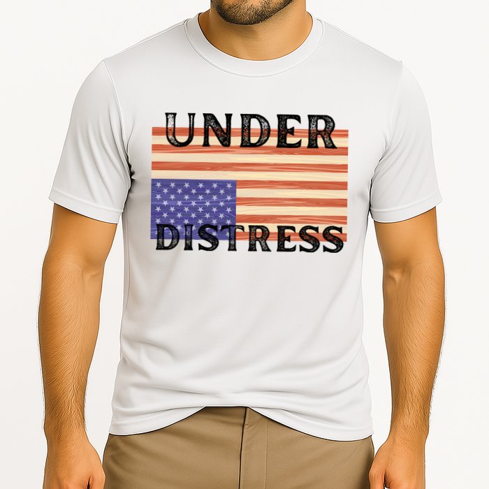 Under Distress Upside Down American Flag USA Cooling Performance Crew T-Shirt