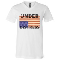 Under Distress Upside Down American Flag USA V-Neck T-Shirt