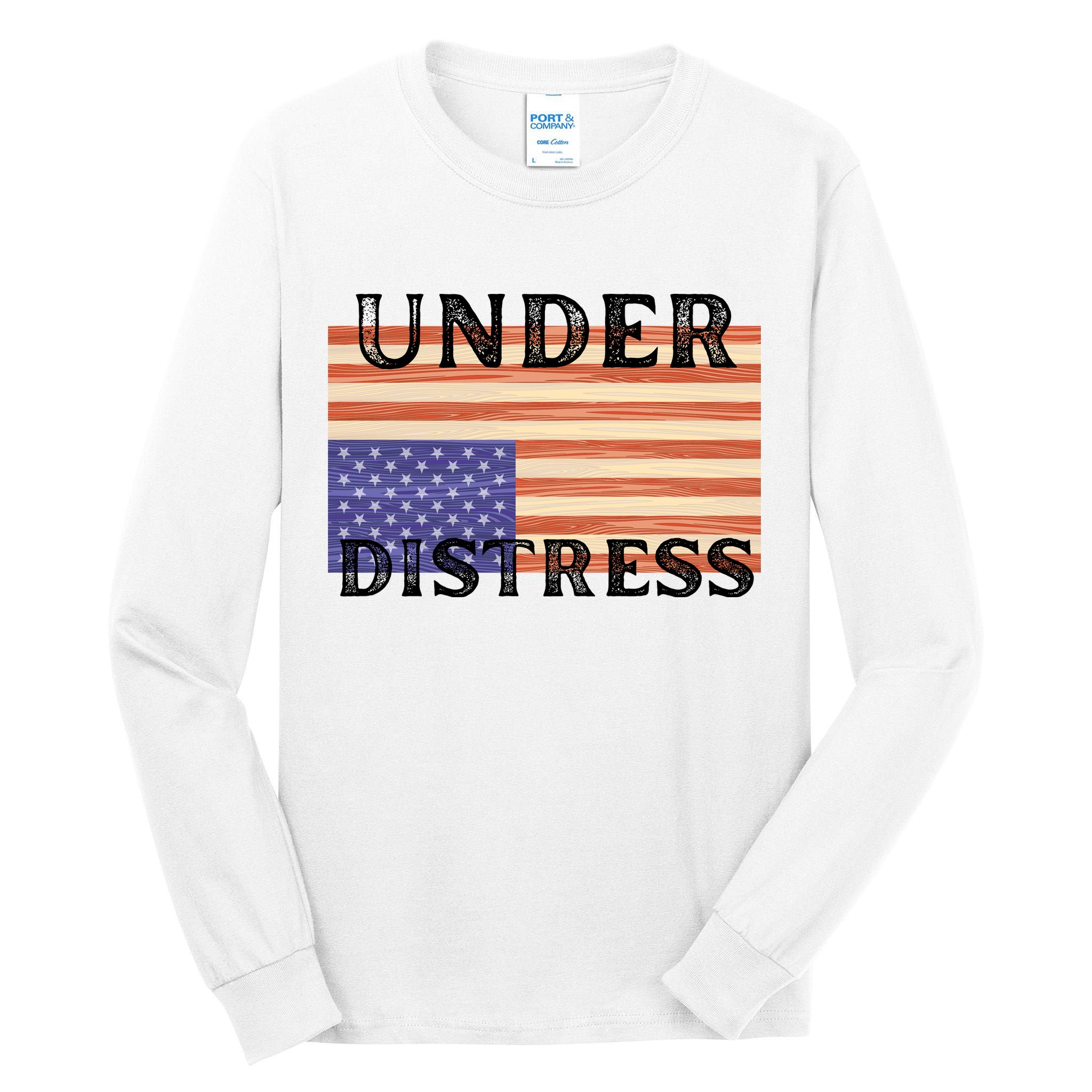 Under Distress Upside Down American Flag USA Tall Long Sleeve T-Shirt