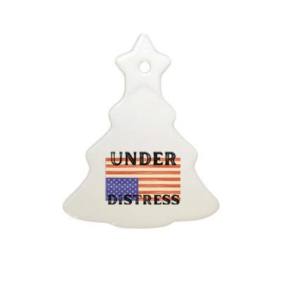 Under Distress Upside Down American Flag USA Ceramic Tree Ornament