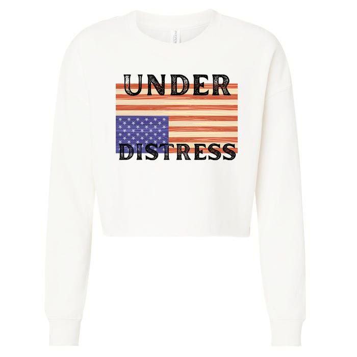 Under Distress Upside Down American Flag USA Cropped Pullover Crew