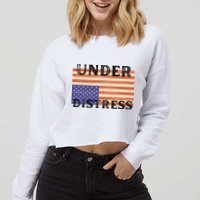 Under Distress Upside Down American Flag USA Cropped Pullover Crew