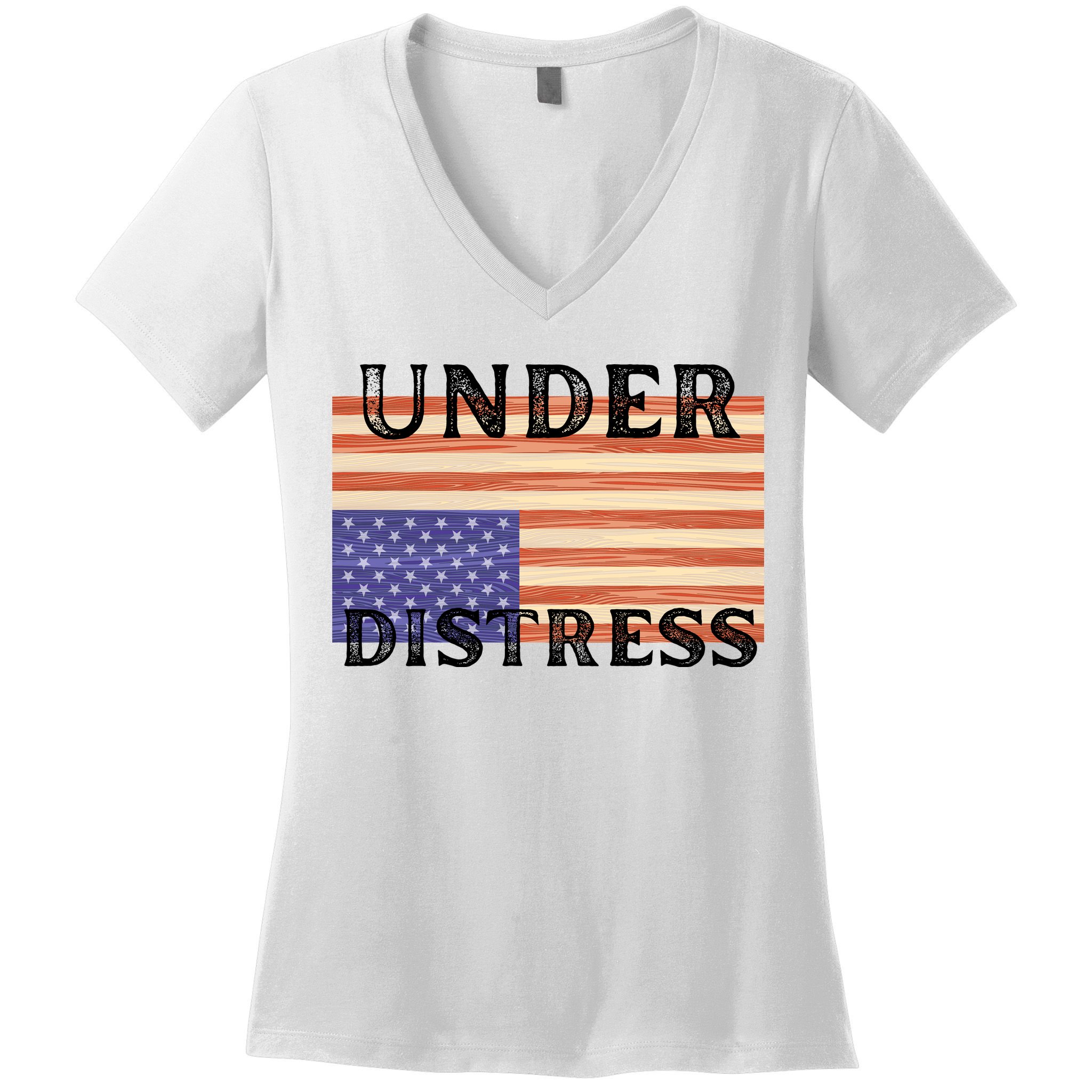 Under Distress Upside Down American Flag USA Women's V-Neck T-Shirt