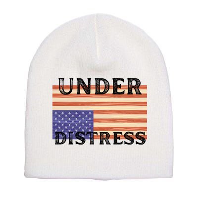 Under Distress Upside Down American Flag USA Short Acrylic Beanie