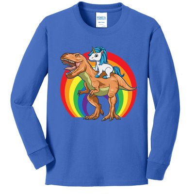 Unicorn Dinosaur Unicorn Riding Dinosaur Trex Cute Gift Kids Long Sleeve Shirt