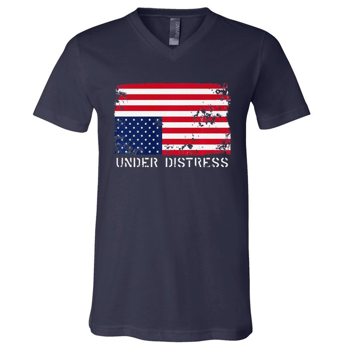 Under Distress Upsidedown American Flag Premium V-Neck T-Shirt