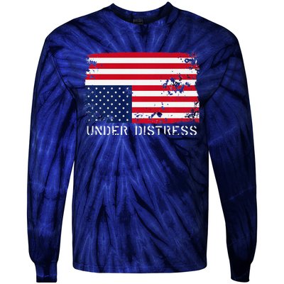 Under Distress Upsidedown American Flag Premium Tie-Dye Long Sleeve Shirt