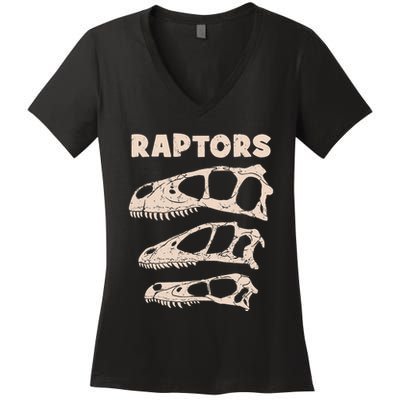 Utahraptor Deinonychus Velociraptor Skull Fossil Hunter Women's V-Neck T-Shirt