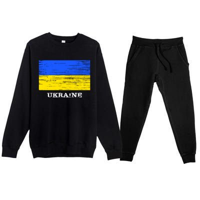 Ukraine Distressed Vintage World Flag Nationality Ukrainian Pride Premium Crewneck Sweatsuit Set