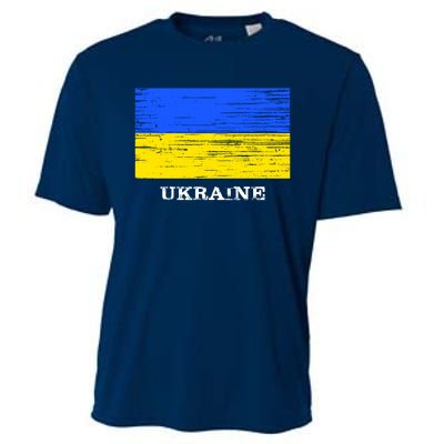 Ukraine Distressed Vintage World Flag Nationality Ukrainian Pride Cooling Performance Crew T-Shirt