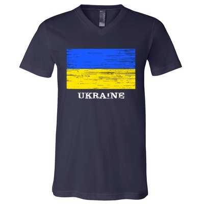 Ukraine Distressed Vintage World Flag Nationality Ukrainian Pride V-Neck T-Shirt