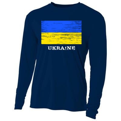 Ukraine Distressed Vintage World Flag Nationality Ukrainian Pride Cooling Performance Long Sleeve Crew