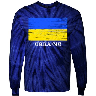 Ukraine Distressed Vintage World Flag Nationality Ukrainian Pride Tie-Dye Long Sleeve Shirt