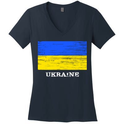 Ukraine Distressed Vintage World Flag Nationality Ukrainian Pride Women's V-Neck T-Shirt