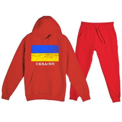 Ukraine Distressed Vintage World Flag Nationality Ukrainian Pride Premium Hooded Sweatsuit Set