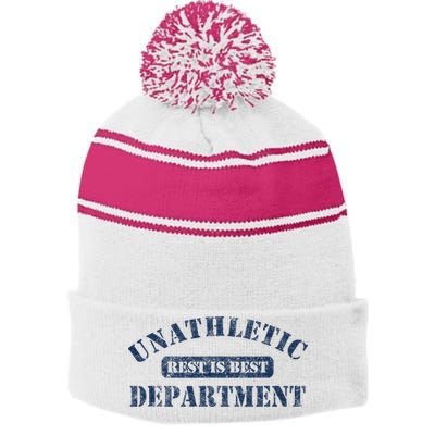 Unathletic Department With Rest Is Best Laziness Funny Lines Stripe Pom Pom Beanie