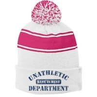 Unathletic Department With Rest Is Best Laziness Funny Lines Stripe Pom Pom Beanie