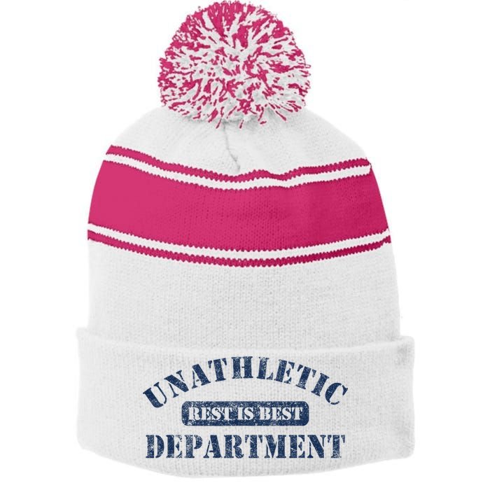 Unathletic Department With Rest Is Best Laziness Funny Lines Stripe Pom Pom Beanie