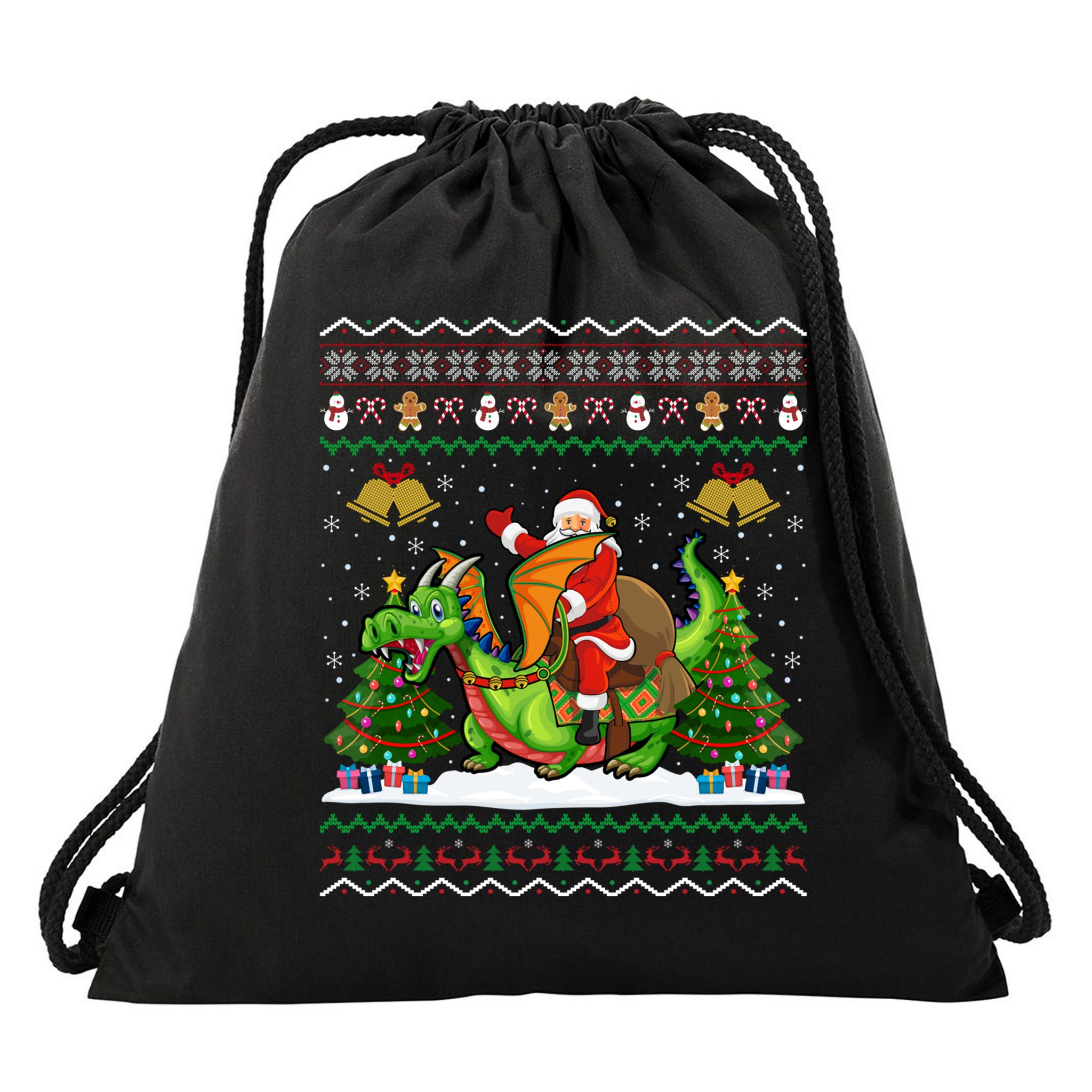 Ugly Dragon Xmas Gift Santa Riding Dragon Christmas Cool Gift Drawstring Bag