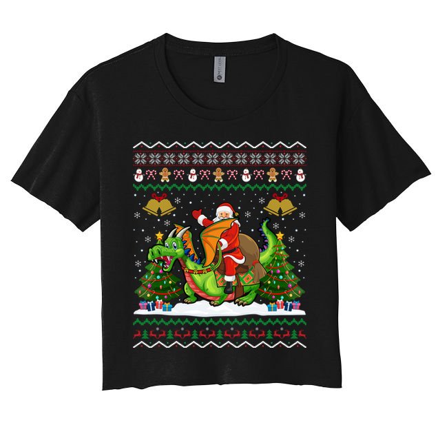 Ugly Dragon Xmas Gift Santa Riding Dragon Christmas Cool Gift Crop Top