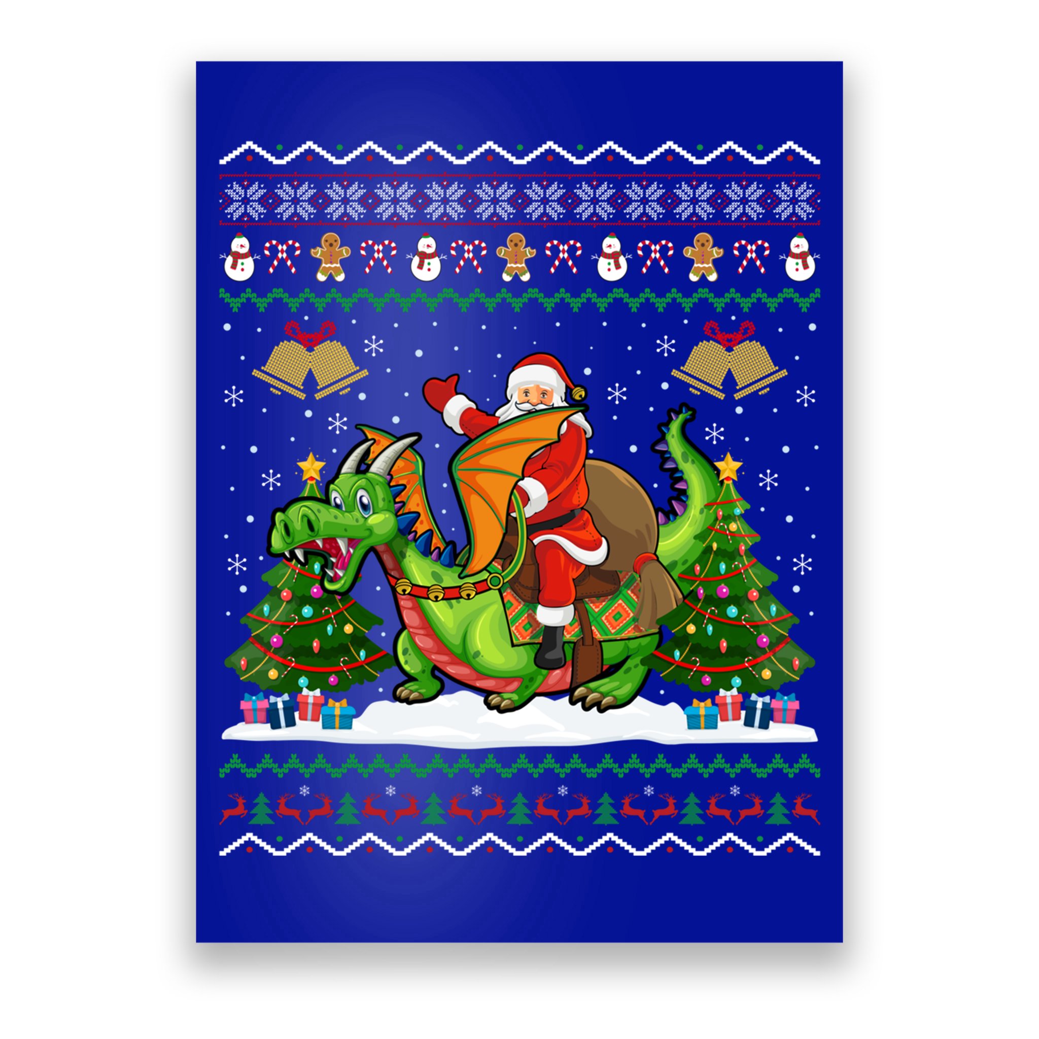 Ugly Dragon Xmas Gift Santa Riding Dragon Christmas Cool Gift Poster