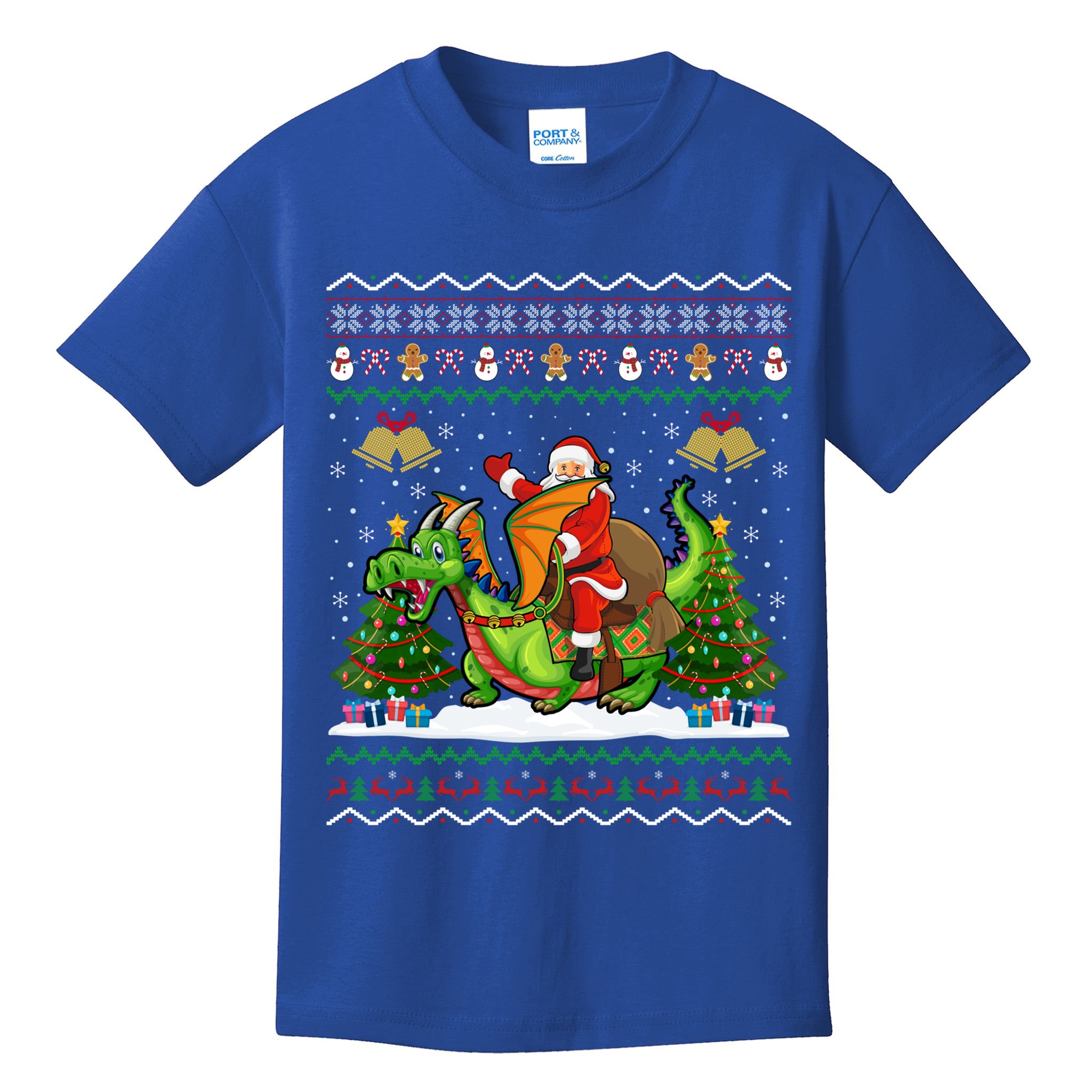 Ugly Dragon Xmas Gift Santa Riding Dragon Christmas Cool Gift Kids T-Shirt
