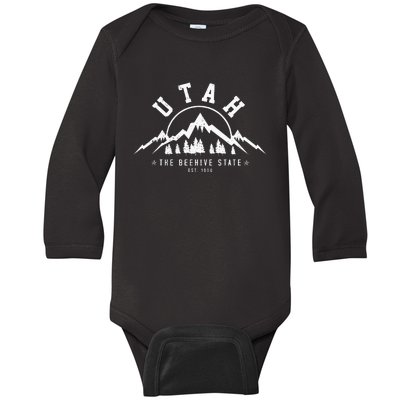 Utah Est. 1896 State Vintage Mountains Nature Outdoor Gift Baby Long Sleeve Bodysuit