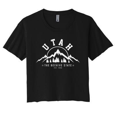 Utah Est. 1896 State Vintage Mountains Nature Outdoor Gift Women's Crop Top Tee