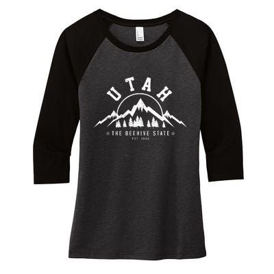 Utah Est. 1896 State Vintage Mountains Nature Outdoor Gift Women's Tri-Blend 3/4-Sleeve Raglan Shirt