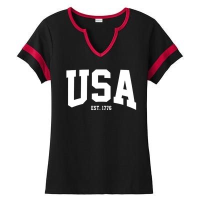 Usa Est 1776 Ladies Halftime Notch Neck Tee